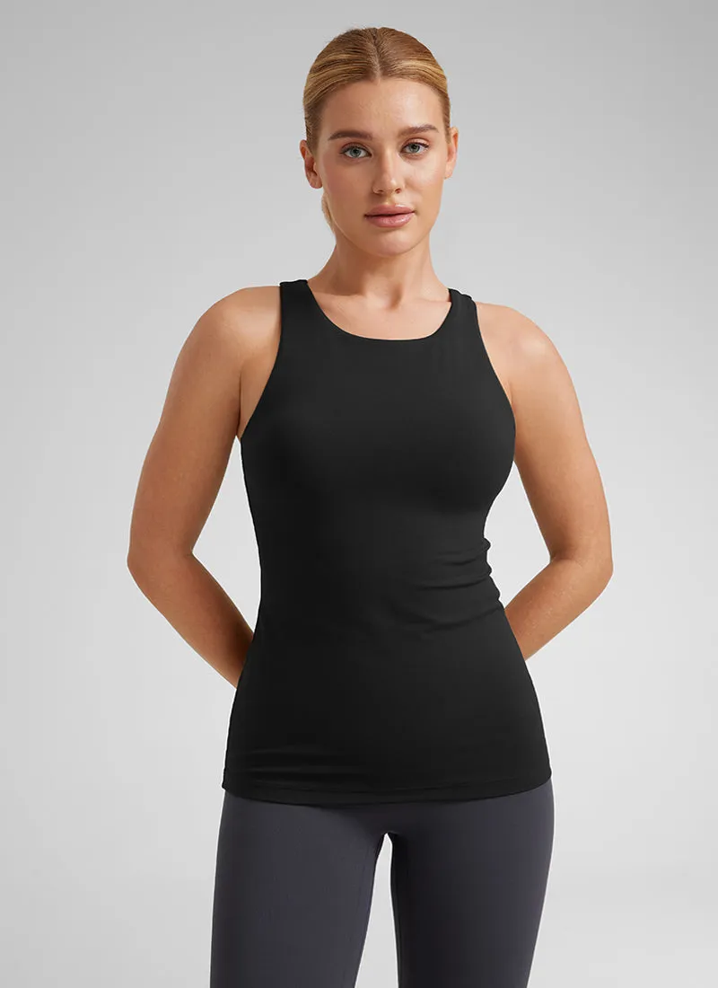 Butterluxe Hip Length Built-in Bra Tanks High Neck