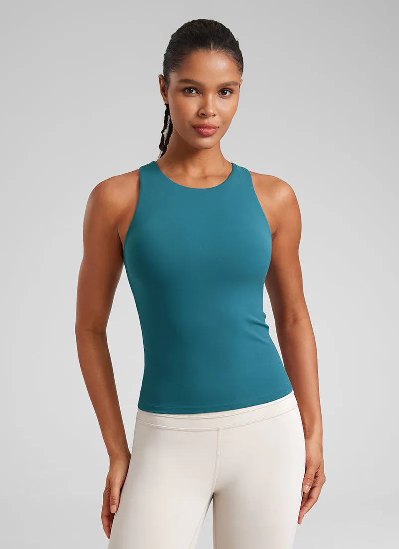 Butterluxe Waist Length Built-in Bra Tanks High Neck