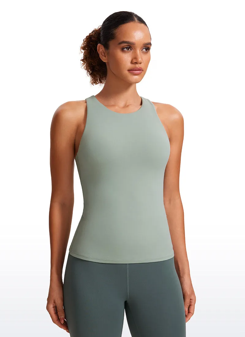 Butterluxe Waist Length Built-in Bra Tanks High Neck