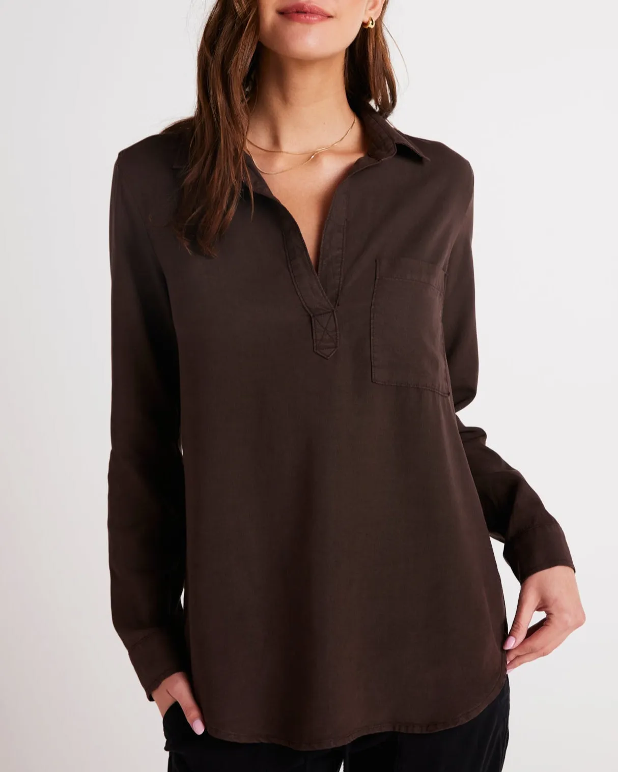 Long Sleeve Pullover Tunic - Chestnut Brown