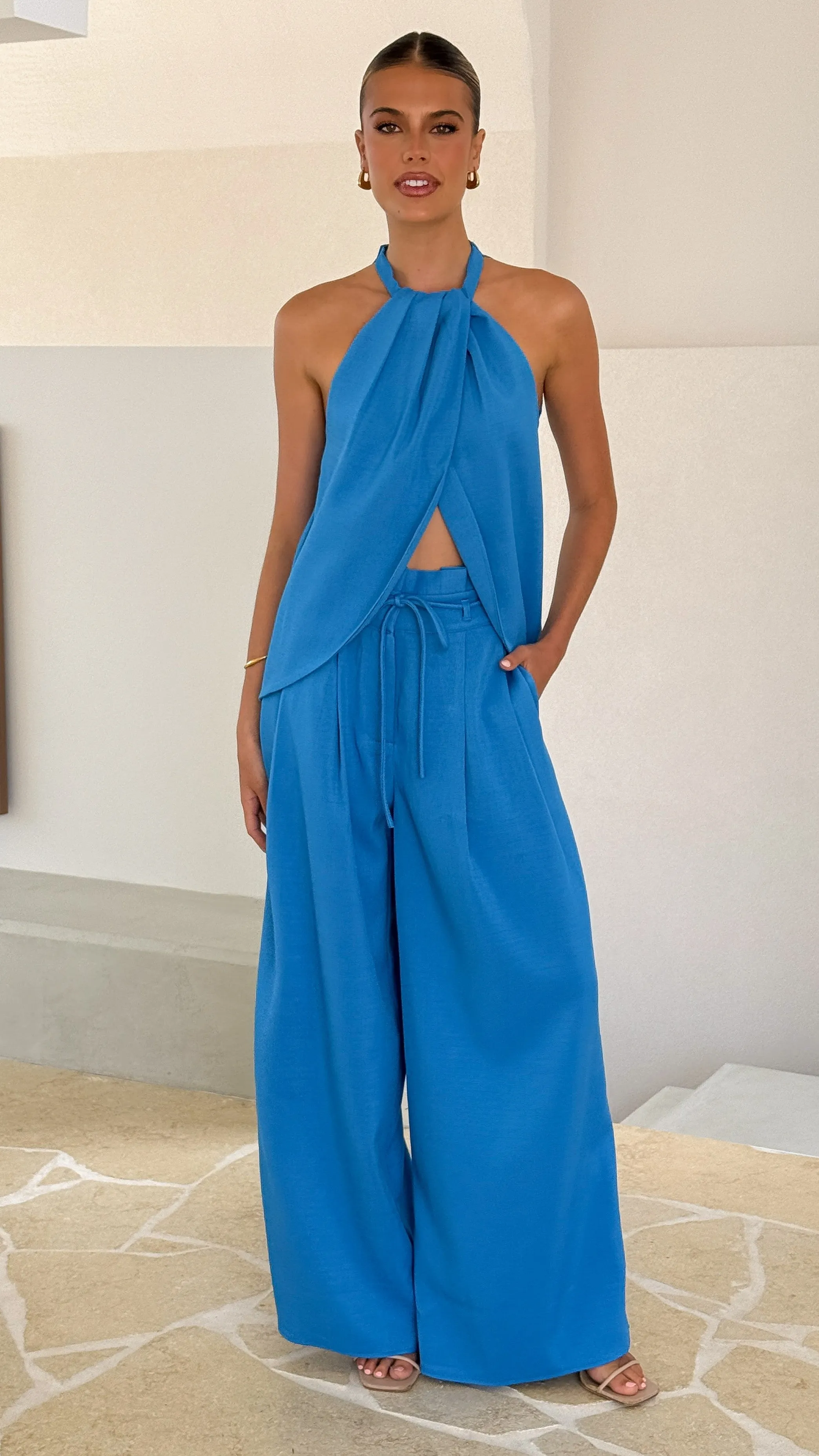 Melinda High Waist Pants - Blue