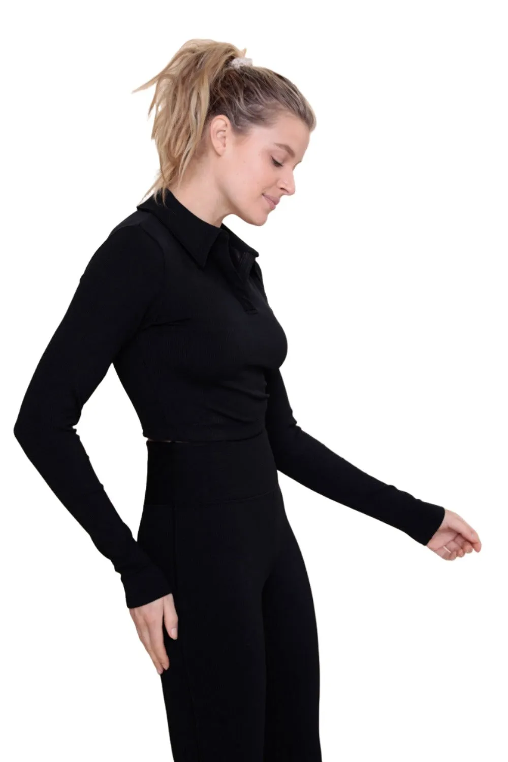 Mono B Rib Crop Polo Long Sleeve AT-A08156