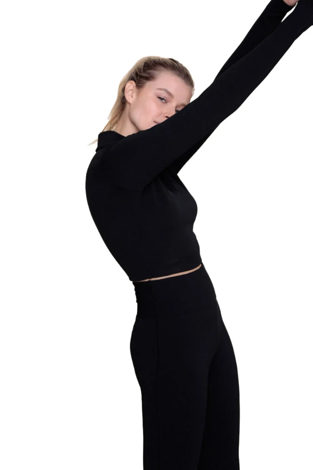 Mono B Rib Crop Polo Long Sleeve AT-A08156