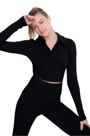 Mono B Rib Crop Polo Long Sleeve AT-A08156
