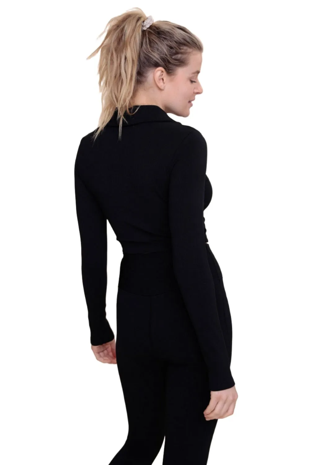 Mono B Rib Crop Polo Long Sleeve AT-A08156