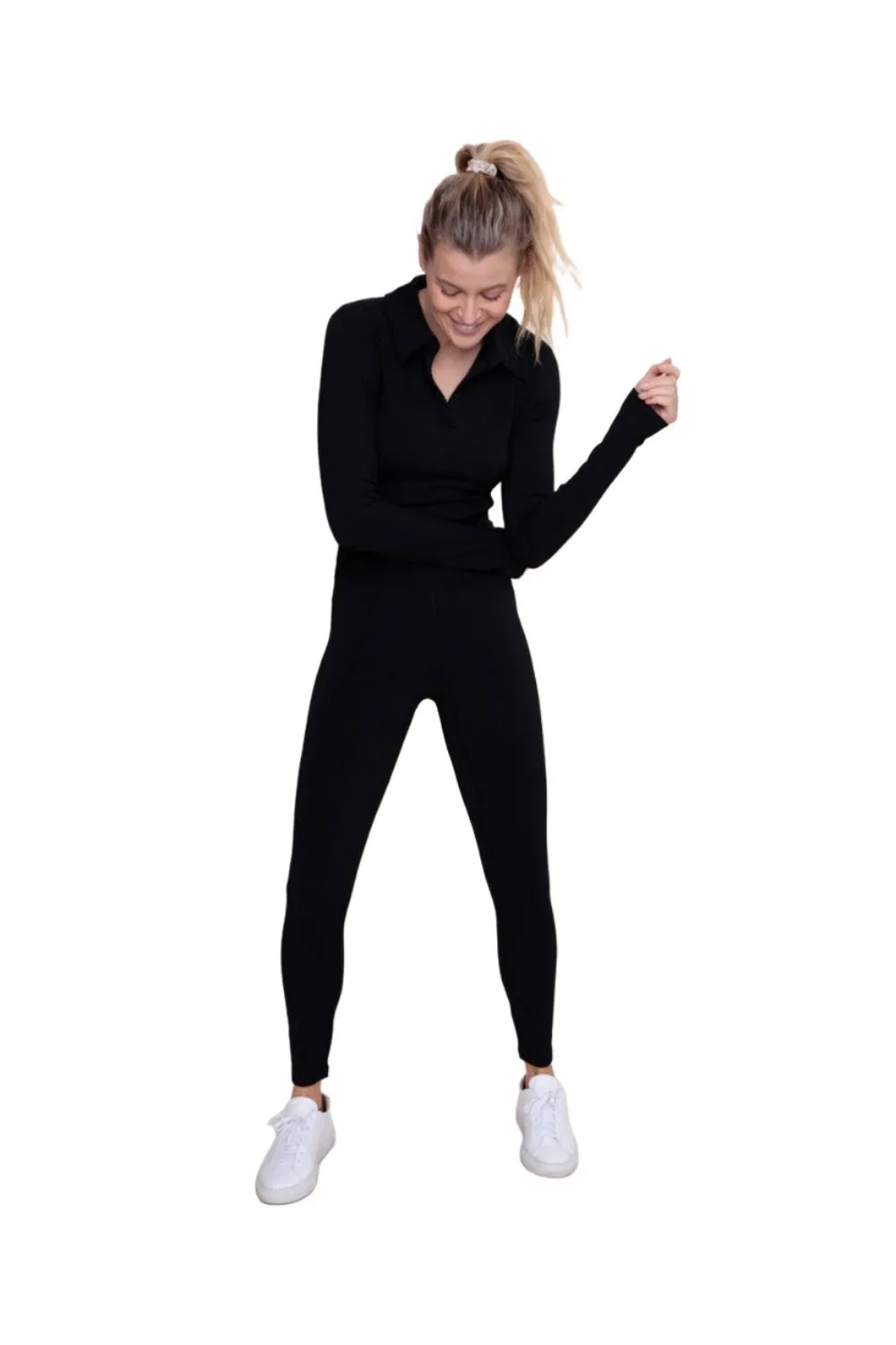 Mono B Rib Crop Polo Long Sleeve AT-A08156