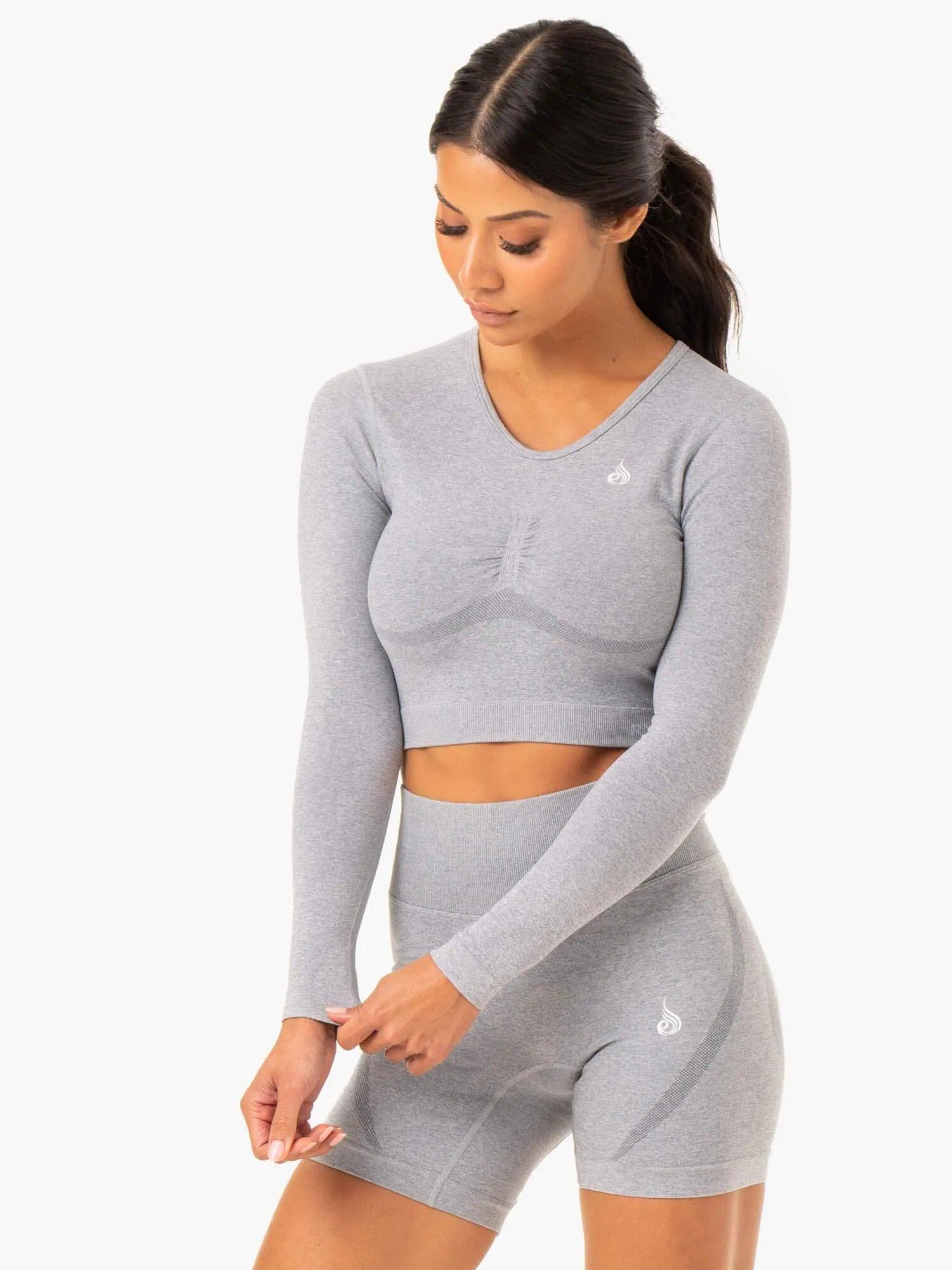 Staples Seamless Long Sleeve Top - Grey Marl