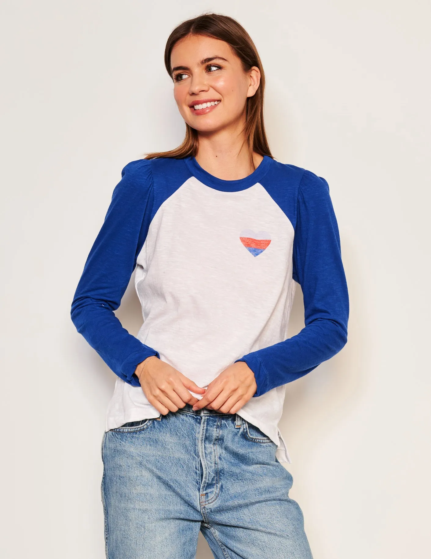 Sundry Heart Long Sleeve Contrast Sleeve Tee in Symphony