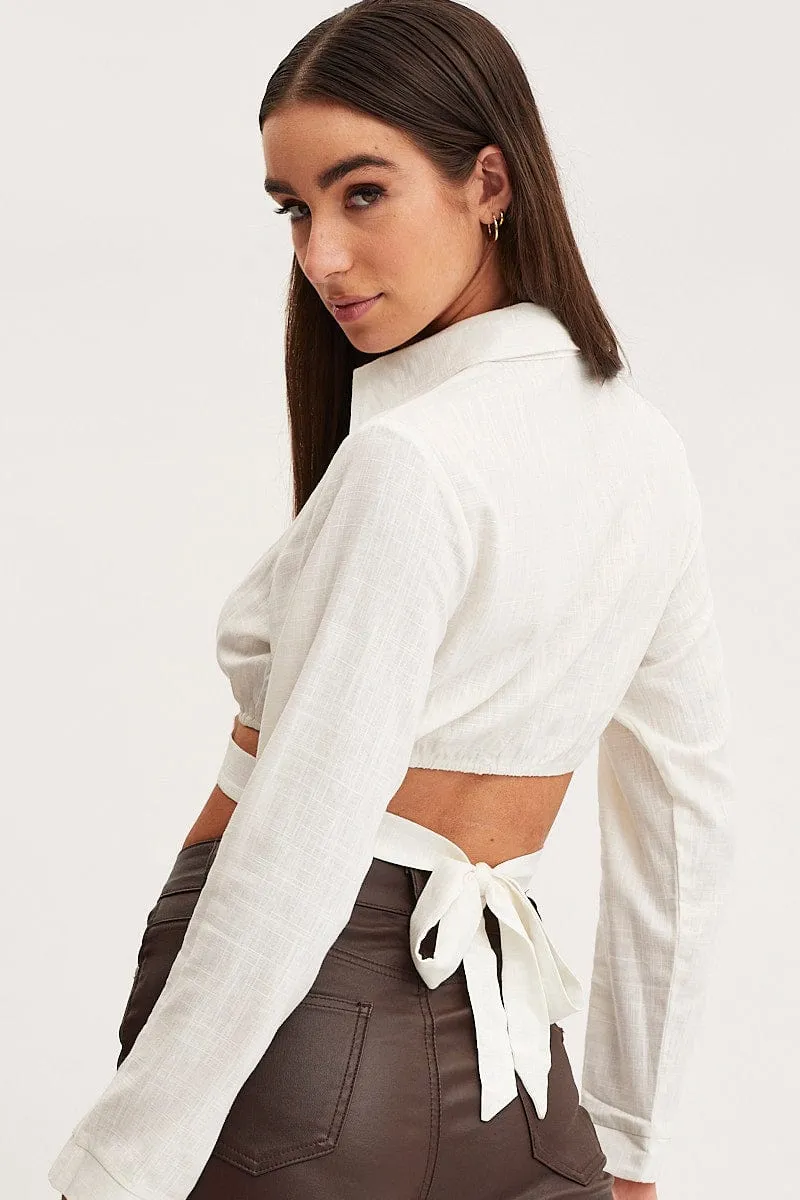 White Bell Sleeve Top Long Sleeve Crop
