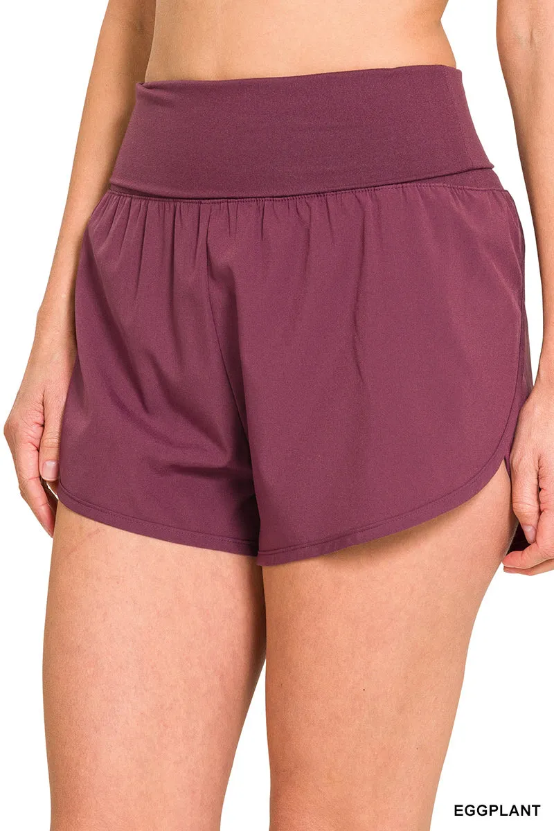 Zenana High Waisted Fold-Over Running Shorts QP-6236D4