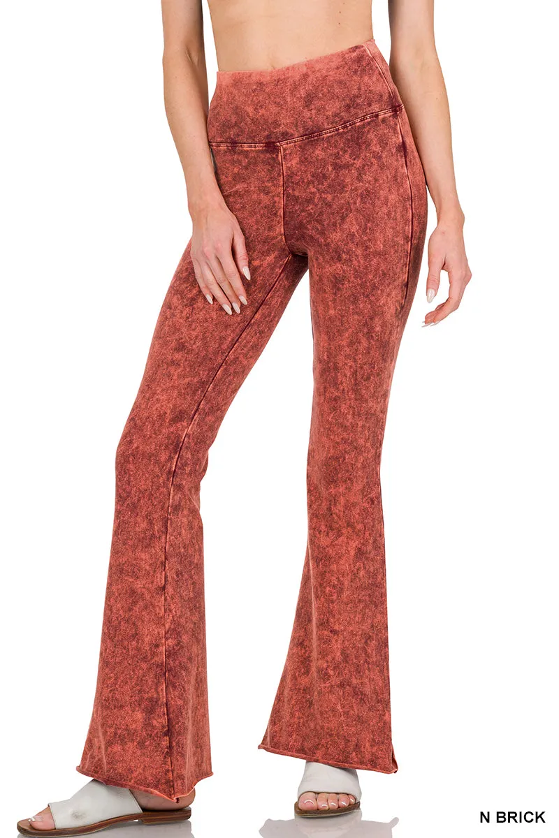 Zenana Mineral Washed High Waist Raw Bottom BootCut Pant SP-102