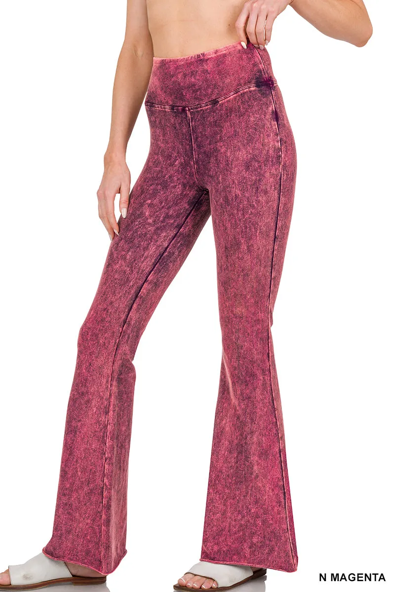 Zenana Mineral Washed High Waist Raw Bottom BootCut Pant SP-102